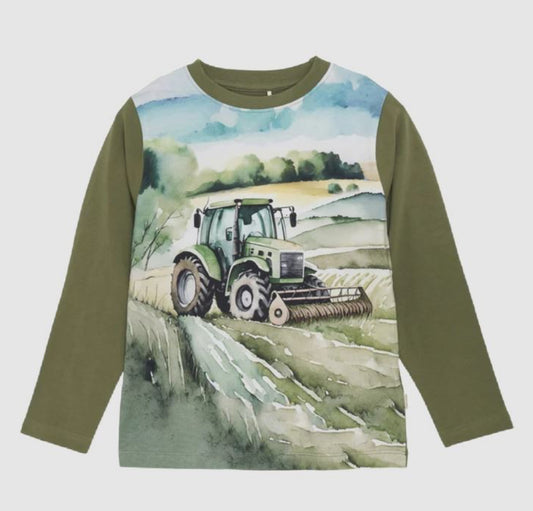 Minymo Green Long Sleeve Tractor Tee-F24