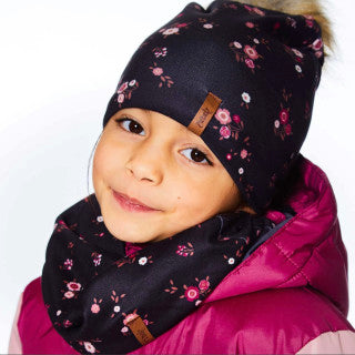 Deux Par Deux Little Pink Flower Black Toque FA22