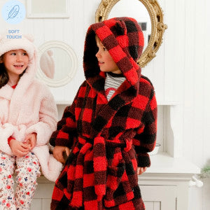 Deux Par Deux Plush Red and Black Plaid Robe FA22