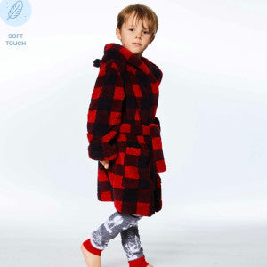 Deux Par Deux Plush Red and Black Plaid Robe FA22