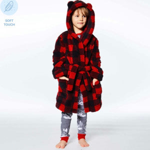 Deux Par Deux Plush Red and Black Plaid Robe FA22