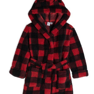 Deux Par Deux Plush Red and Black Plaid Robe FA22