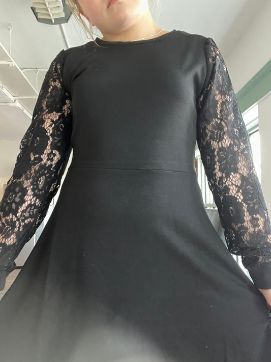 MID Lace Sleeve Black Dress-F23