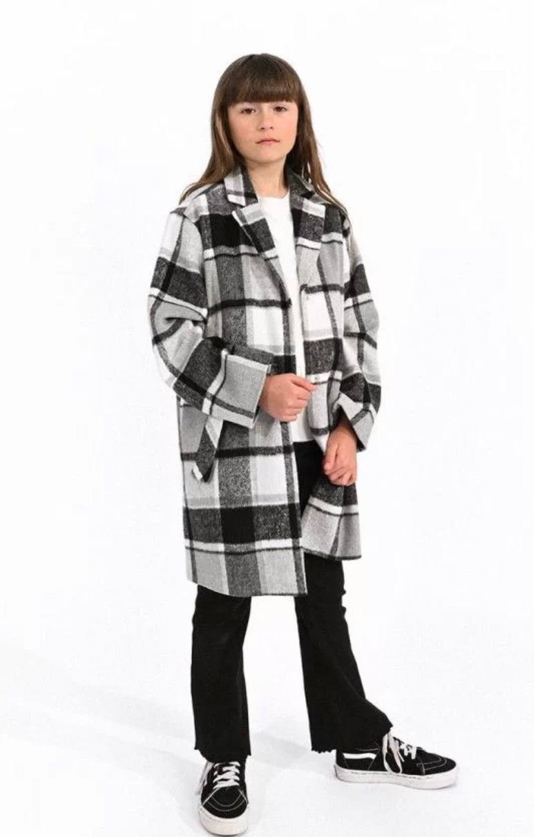 Molly Bracken Black Plaid Woven Coat FA23