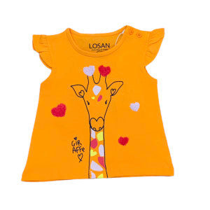 Losan Orange Giraffe Ruffle Sleeve Top SP22