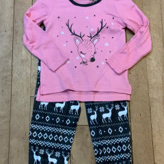 MID Black & Pink Reindeer Girls 2 Piece Pyjamas FA22