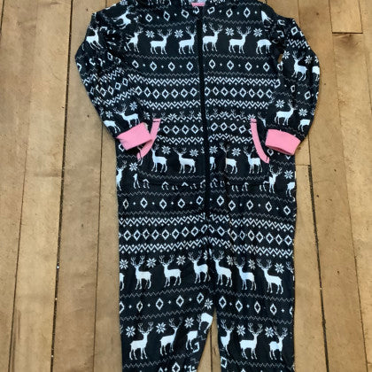 MID Black Reindeer Girls Onesie Pyjamas FA22