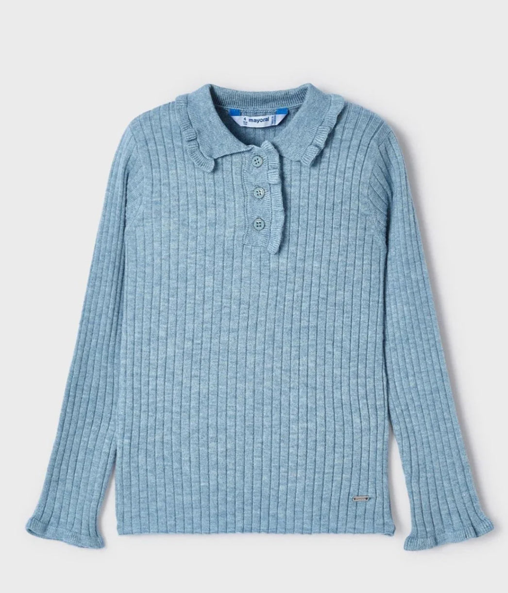 Mayoral Blue Ribbed Knit Polo FA23