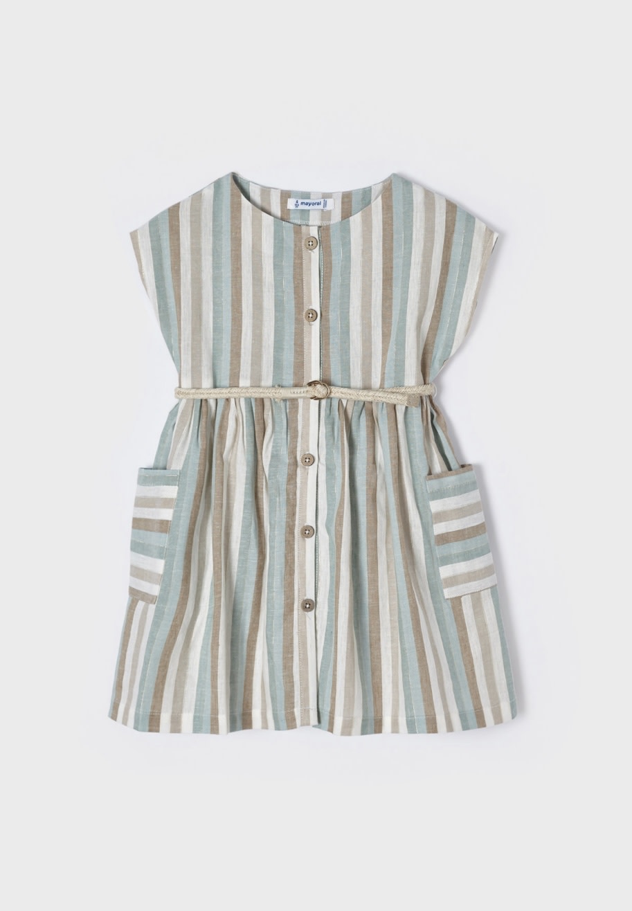 Mayoral Button Linen Striped Dress SP22