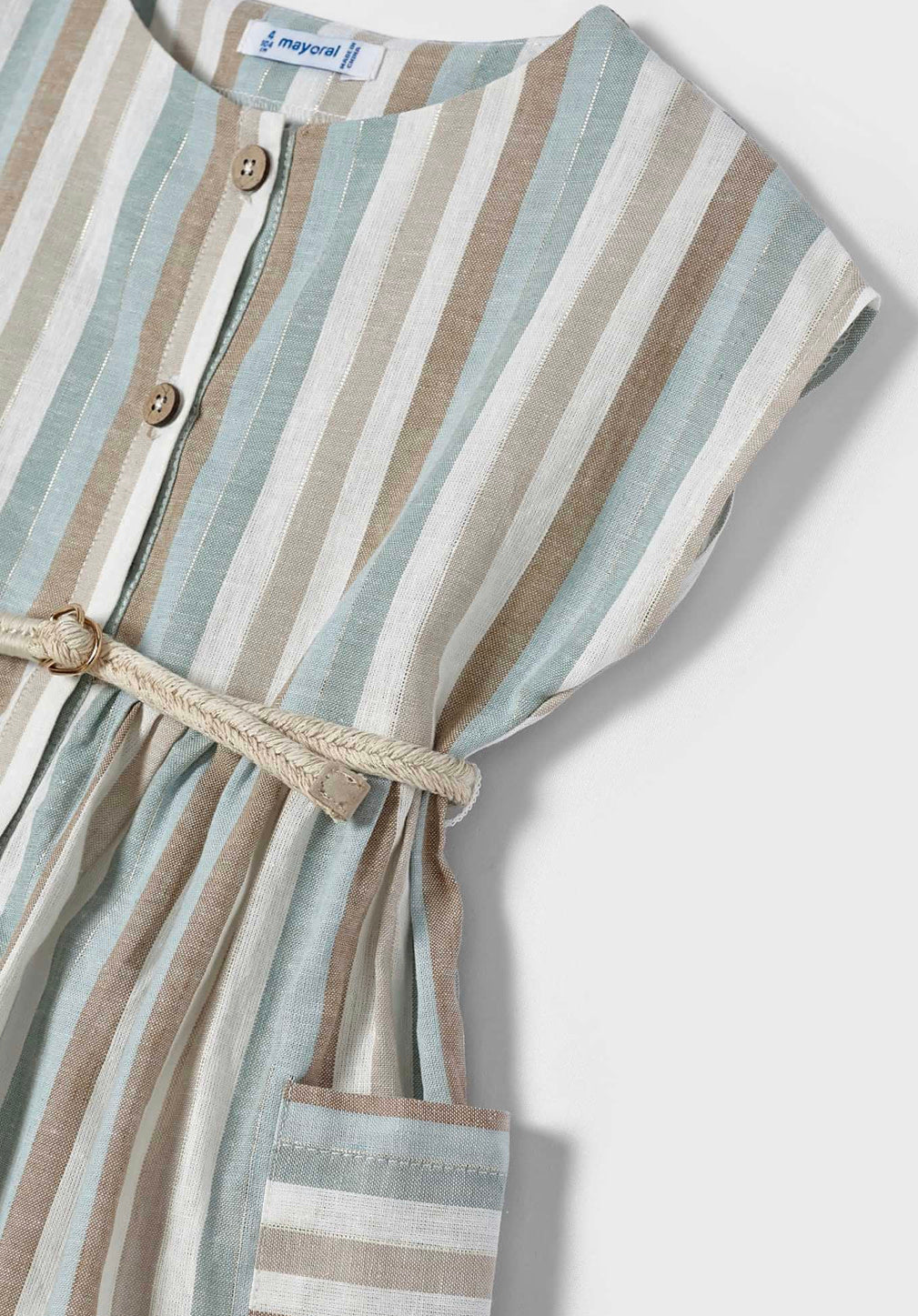 Mayoral Button Linen Striped Dress SP22