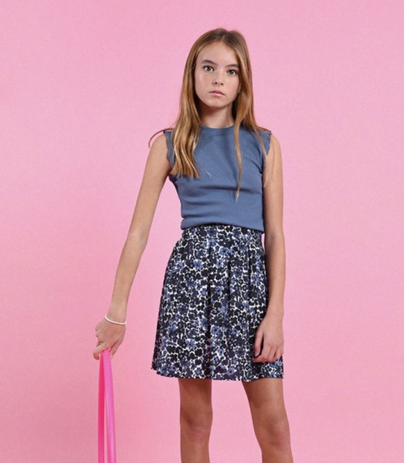 Mini Molly Navy Flowered Skirt-SP23