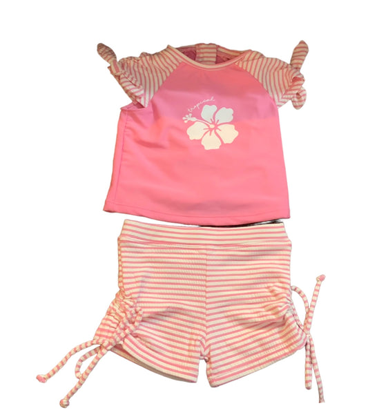 MID Pink Stripe Tropical 2PC Swimsuit - S24